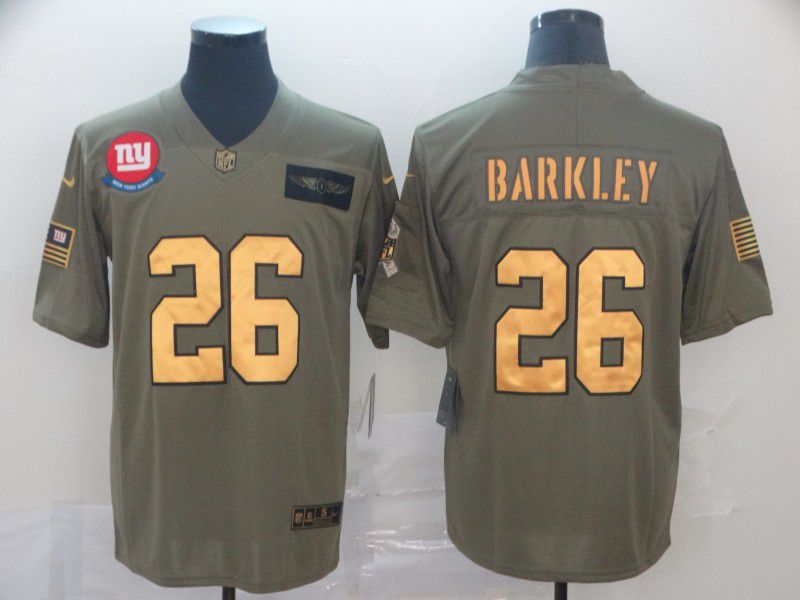 Men New York Giants #26 Barkley Gold Nike Olive Salute To Service Limited NFL Jersey